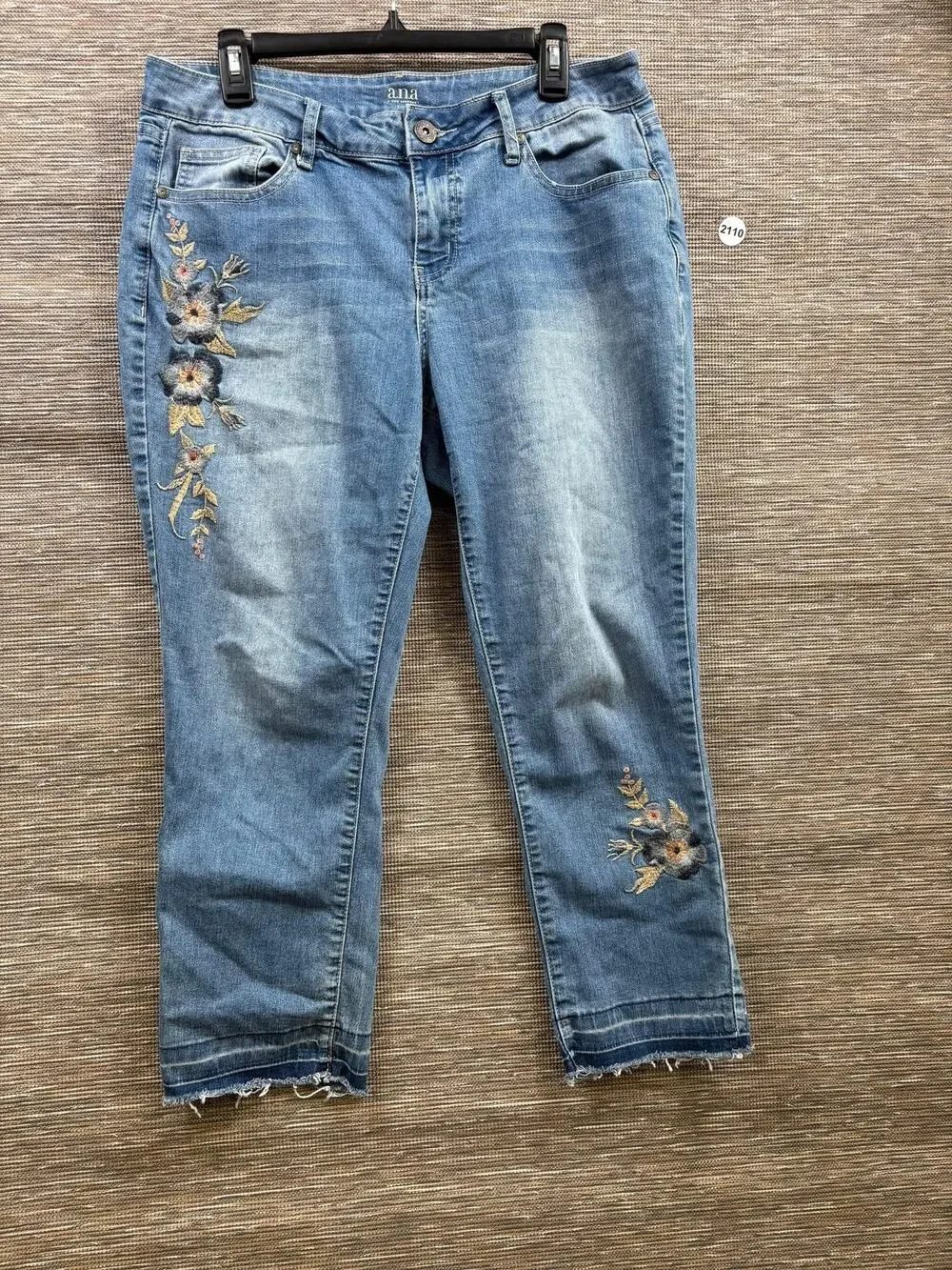 A.n.a A New Approach Jeans Womens 12 Blue Mid Rise Straight Stretch Embroidered - Picture 1 of 7